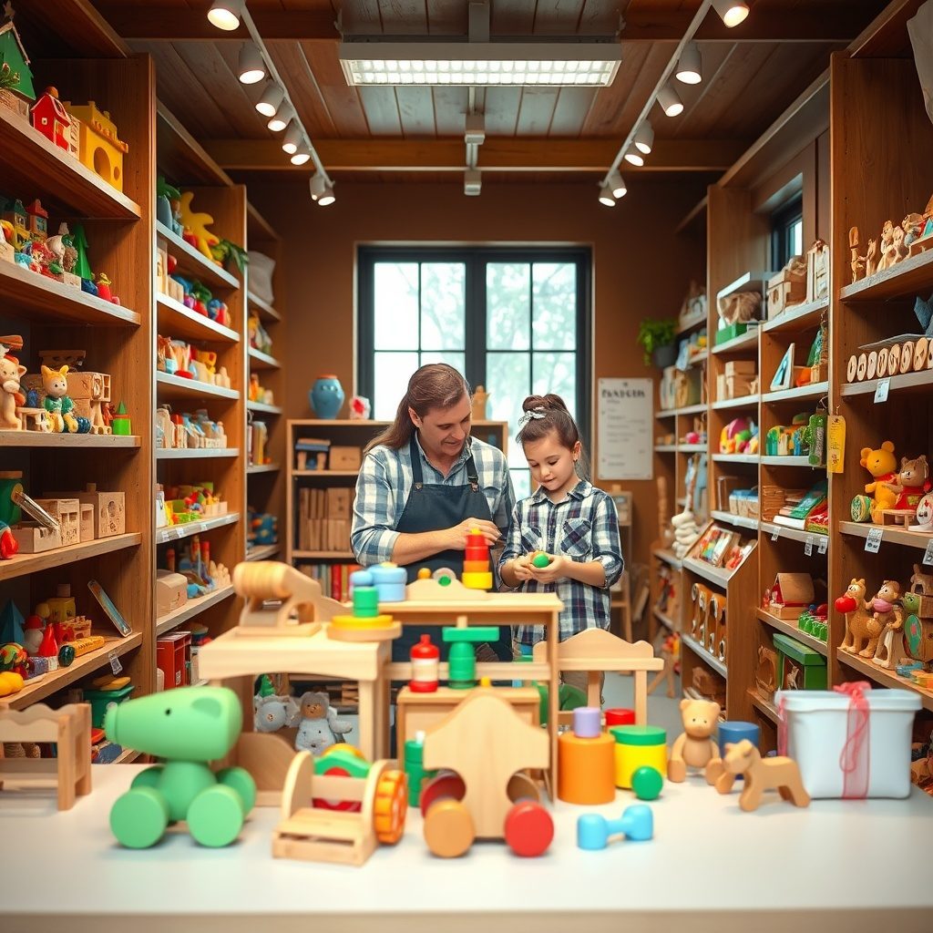 Wooden toys on display