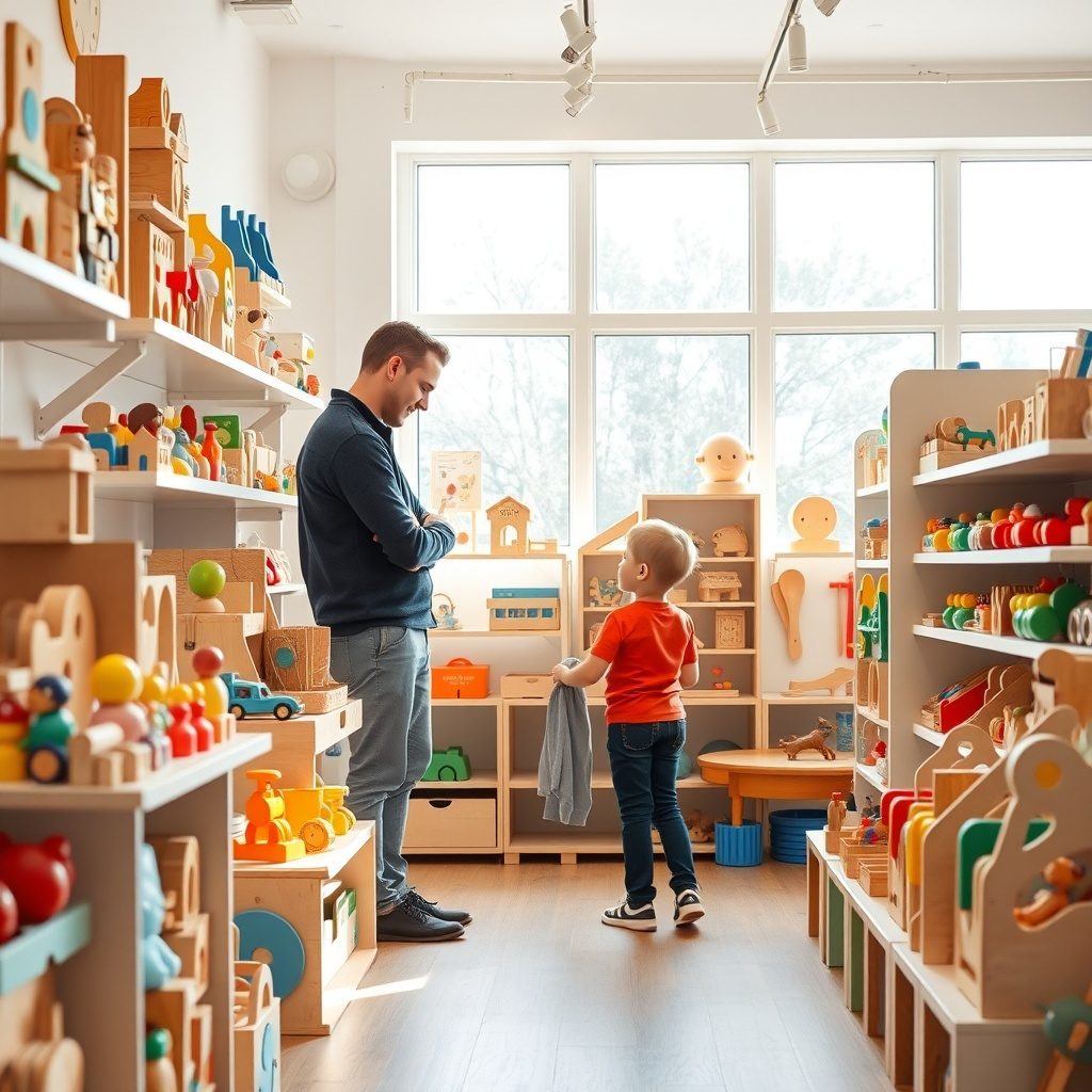 Colorful wooden toys displayed